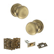 Quality image of Old English Harrogate Door Knob Pack (Latch Set - 3" HD Latch, 3" Fire Rated Hinges x3) - Antique Brass | Sku. adpoe58mmkab54 | available from Trade Door Handles.