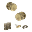 Quality image of Old English Harrogate Door Knob Pack (Latch Set - 4" HD Latch, 4" Slim Knuckle Hinges x2) - Antique Brass | Sku. adpoe58mmkab59 | available from Trade Door Handles.