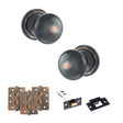 Quality image of Old English Harrogate Door Knob Pack (Latch Set - 3" HD Latch, 4" Fire Rated Hinges x3) - Antique Copper | Sku. adpoe58mmkac56 | available from Trade Door Handles.