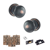 Quality image of Old English Harrogate Door Knob Pack (Latch Set - 3" HD Latch, 4" Fire Rated Hinges x3) - Antique Copper | Sku. adpoe58mmkac56 | available from Trade Door Handles.