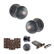 Quality image of Old English Harrogate Door Knob Pack (Lock Set - Horizontal Bathlock, 3" Fire Rated Hinges x3) - Antique Copper | Sku. adpoe58mmkac70 | available from Trade Door Handles.
