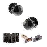 Quality image of Old English Harrogate Door Knob Pack (Latch Set - 4" HD Latch, 4" Fire Rated Hinges x3) - Black Nickel | Sku. adpoe58mmkbn57 | available from Trade Door Handles.