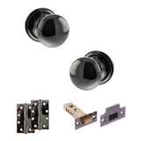 Quality image of Old English Harrogate Door Knob Pack (Latch Set - 4" HD Latch, 4" Slim Knuckle Hinges x2) - Black Nickel | Sku. adpoe58mmkbn59 | available from Trade Door Handles.