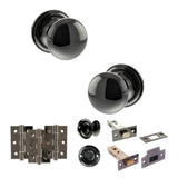 Quality image of Old English Harrogate Door Knob Pack (Bathroom Set - 3" Deadbolt, 3" Fire Rated Hinges x3) - Black Nickel | Sku. adpoe58mmkbn60 | available from Trade Door Handles.