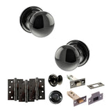 Quality image of Old English Harrogate Door Knob Pack (Bathroom Set - 3" Deadbolt, 4" Fire Rated Hinges x3) - Black Nickel | Sku. adpoe58mmkbn62 | available from Trade Door Handles.