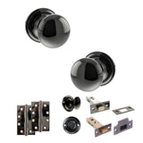 Quality image of Old English Harrogate Door Knob Pack (Bathroom Set - 4" Deadbolt, 4" Slim Knuckle Hinges x2) - Black Nickel | Sku. adpoe58mmkbn65 | available from Trade Door Handles.