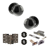 Quality image of Old English Harrogate Door Knob Pack (Lock Set - 3" Latch & Deadlock, 3" Fire Rated Hinges x3) - Black Nickel | Sku. adpoe58mmkbn66 | available from Trade Door Handles.