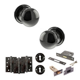 Quality image of Old English Harrogate Door Knob Pack (Lock Set - 3" Latch & Deadlock, 4" Fire Rated Hinges x3) - Black Nickel | Sku. adpoe58mmkbn67 | available from Trade Door Handles.