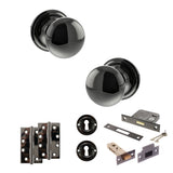 Quality image of Old English Harrogate Door Knob Pack (Lock Set - 3" Latch & Deadlock, 4" Slim Knuckle Hinges x2) - Black Nickel | Sku. adpoe58mmkbn68 | available from Trade Door Handles.