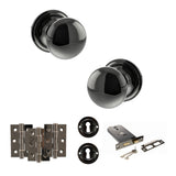 Quality image of Old English Harrogate Door Knob Pack (Lock Set - Horizontal Sashlock, 3" Fire Rated Hinges x3) - Black Nickel | Sku. adpoe58mmkbn69 | available from Trade Door Handles.