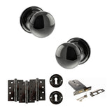 Quality image of Old English Harrogate Door Knob Pack (Lock Set - Horizontal Sashlock, 4" Fire Rated Hinges x3) - Black Nickel | Sku. adpoe58mmkbn71 | available from Trade Door Handles.