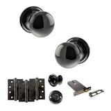 Quality image of Old English Harrogate Door Knob Pack (Lock Set - Horizontal Bathlock, 4" Fire Rated Hinges x3) - Black Nickel | Sku. adpoe58mmkbn72 | available from Trade Door Handles.