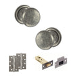 Quality image of Old English Harrogate Door Knob Pack (Latch Set - 3" HD Latch, 4" Slim Knuckle Hinges x2) - Distressed Silver | Sku. adpoe58mmkds58 | available from Trade Door Handles.