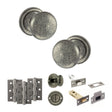 Quality image of Old English Harrogate Door Knob Pack (Bathroom Set - 4" Deadbolt, 3" Fire Rated Hinges x3) - Distressed Silver | Sku. adpoe58mmkds61 | available from Trade Door Handles.