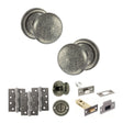 Quality image of Old English Harrogate Door Knob Pack (Bathroom Set - 4" Deadbolt, 4" Fire Rated Hinges x3) - Distressed Silver | Sku. adpoe58mmkds63 | available from Trade Door Handles.
