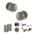 Quality image of Old English Harrogate Door Knob Pack (Bathroom Set - 3" Deadbolt, 4" Slim Knuckle Hinges x2) - Distressed Silver | Sku. adpoe58mmkds64 | available from Trade Door Handles.