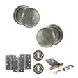 Quality image of Old English Harrogate Door Knob Pack (Lock Set - Horizontal Sashlock, 3" Fire Rated Hinges x3) - Distressed Silver | Sku. adpoe58mmkds69 | available from Trade Door Handles.