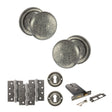 Quality image of Old English Harrogate Door Knob Pack (Lock Set - Horizontal Sashlock, 4" Fire Rated Hinges x3) - Distressed Silver | Sku. adpoe58mmkds71 | available from Trade Door Handles.