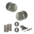 Quality image of Old English Harrogate Door Knob Pack (Lock Set - Horizontal Sashlock, 4" Slim Knuckle Hinges x2) - Distressed Silver | Sku. adpoe58mmkds73 | available from Trade Door Handles.