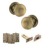 Quality image of Old English Harrogate Door Knob Pack (Latch Set - 3" HD Latch, 4" Fire Rated Hinges x3) - Matt Antique Brass | Sku. adpoe58mmkmab56 | available from Trade Door Handles.