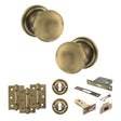 Quality image of Old English Harrogate Door Knob Pack (Lock Set - 3" Latch & Deadlock, 3" Fire Rated Hinges x3) - Matt Antique Brass | Sku. adpoe58mmkmab66 | available from Trade Door Handles.