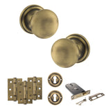 Quality image of Old English Harrogate Door Knob Pack (Lock Set - Horizontal Sashlock, 3" Fire Rated Hinges x3) - Matt Antique Brass | Sku. adpoe58mmkmab69 | available from Trade Door Handles.