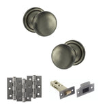 Quality image of Old English Harrogate Door Knob Pack (Latch Set - 3" HD Latch, 3" Fire Rated Hinges x3) - Matt Gun Metal | Sku. adpoe58mmkmbn54 | available from Trade Door Handles.