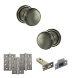Quality image of Old English Harrogate Door Knob Pack (Latch Set - 4" HD Latch, 4" Fire Rated Hinges x3) - Matt Gun Metal | Sku. adpoe58mmkmbn57 | available from Trade Door Handles.