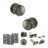 Quality image of Old English Harrogate Door Knob Pack (Bathroom Set - 4" Deadbolt, 3" Fire Rated Hinges x3) - Matt Gun Metal | Sku. adpoe58mmkmbn61 | available from Trade Door Handles.