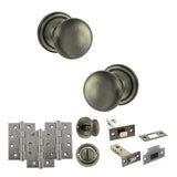 Quality image of Old English Harrogate Door Knob Pack (Bathroom Set - 4" Deadbolt, 4" Fire Rated Hinges x3) - Matt Gun Metal | Sku. adpoe58mmkmbn63 | available from Trade Door Handles.