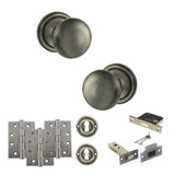 Quality image of Old English Harrogate Door Knob Pack (Lock Set - 3" Latch & Deadlock, 4" Fire Rated Hinges x3) - Matt Gun Metal | Sku. adpoe58mmkmbn67 | available from Trade Door Handles.