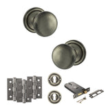 Quality image of Old English Harrogate Door Knob Pack (Lock Set - Horizontal Sashlock, 3" Fire Rated Hinges x3) - Matt Gun Metal | Sku. adpoe58mmkmbn69 | available from Trade Door Handles.