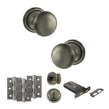 Quality image of Old English Harrogate Door Knob Pack (Lock Set - Horizontal Bathlock, 3" Fire Rated Hinges x3) - Matt Gun Metal | Sku. adpoe58mmkmbn70 | available from Trade Door Handles.