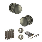 Quality image of Old English Harrogate Door Knob Pack (Lock Set - Horizontal Sashlock, 4" Slim Knuckle Hinges x2) - Matt Gun Metal | Sku. adpoe58mmkmbn73 | available from Trade Door Handles.
