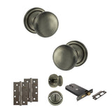Quality image of Old English Harrogate Door Knob Pack (Lock Set - Horizontal Bathlock, 4" Slim Knuckle Hinges x2) - Matt Gun Metal | Sku. adpoe58mmkmbn74 | available from Trade Door Handles.
