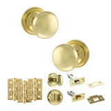 Quality image of Old English Harrogate Door Knob Pack (Bathroom Set - 4" Deadbolt, 3" Fire Rated Hinges x3) - Polished Brass | Sku. adpoe58mmkpb61 | available from Trade Door Handles.