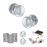 Quality image of Old English Harrogate Door Knob Pack (Lock Set - 3" Latch & Deadlock, 3" Fire Rated Hinges x3) - Polished Chrome | Sku. adpoe58mmkpc66 | available from Trade Door Handles.