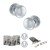 Quality image of Old English Harrogate Door Knob Pack (Lock Set - Horizontal Sashlock, 4" Fire Rated Hinges x3) - Polished Chrome | Sku. adpoe58mmkpc71 | available from Trade Door Handles.