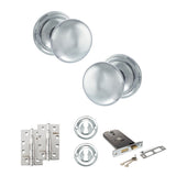 Quality image of Old English Harrogate Door Knob Pack (Lock Set - Horizontal Sashlock, 4" Slim Knuckle Hinges x2) - Polished Chrome | Sku. adpoe58mmkpc73 | available from Trade Door Handles.