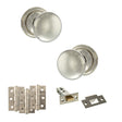 Quality image of Old English Harrogate Door Knob Pack (Latch Set - 4" HD Latch, 3" Fire Rated Hinges x3) - Polished Nickel | Sku. adpoe58mmkpn55 | available from Trade Door Handles.
