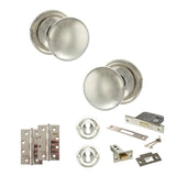 Quality image of Old English Harrogate Door Knob Pack (Lock Set - 3" Latch & Deadlock, 4" Slim Knuckle Hinges x2) - Polished Nickel | Sku. adpoe58mmkpn68 | available from Trade Door Handles.