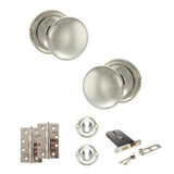 Quality image of Old English Harrogate Door Knob Pack (Lock Set - Horizontal Sashlock, 4" Slim Knuckle Hinges x2) - Polished Nickel | Sku. adpoe58mmkpn73 | available from Trade Door Handles.