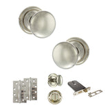 Quality image of Old English Harrogate Door Knob Pack (Lock Set - Horizontal Bathlock, 4" Slim Knuckle Hinges x2) - Polished Nickel | Sku. adpoe58mmkpn74 | available from Trade Door Handles.