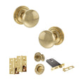 Quality image of Old English Harrogate Door Knob Pack (Lock Set - Horizontal Bathlock, 4" Slim Knuckle Hinges x2) - Raw Brass | Sku. adpoe58mmkrb74 | available from Trade Door Handles.