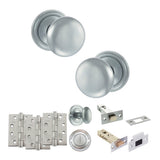 Quality image of Old English Harrogate Door Knob Pack (Bathroom Set - 4" Deadbolt, 4" Fire Rated Hinges x3) - Satin Chrome | Sku. adpoe58mmksc63 | available from Trade Door Handles.