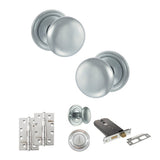 Quality image of Old English Harrogate Door Knob Pack (Lock Set - Horizontal Bathlock, 4" Slim Knuckle Hinges x2) - Satin Chrome | Sku. adpoe58mmksc74 | available from Trade Door Handles.