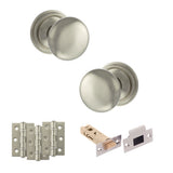 Quality image of Old English Harrogate Door Knob Pack (Latch Set - 3" HD Latch, 3" Fire Rated Hinges x3) - Satin Nickel | Sku. adpoe58mmksn54 | available from Trade Door Handles.