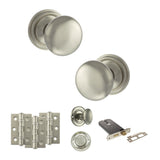 Quality image of Old English Harrogate Door Knob Pack (Lock Set - Horizontal Bathlock, 3" Fire Rated Hinges x3) - Satin Nickel | Sku. adpoe58mmksn70 | available from Trade Door Handles.
