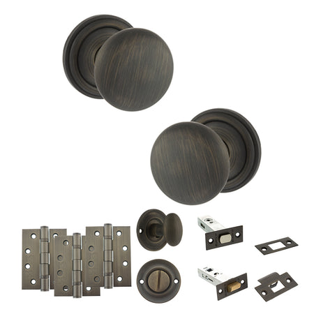 Quality image of Old English Harrogate Door Knob Pack (Bathroom Set - 4" Deadbolt, 4" Fire Rated Hinges x3) - Urban Bronze | Sku. adpoe58mmkub63 | available from Trade Door Handles.