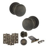 Quality image of Old English Harrogate Door Knob Pack (Lock Set - Horizontal Bathlock, 3" Fire Rated Hinges x3) - Urban Bronze | Sku. adpoe58mmkub70 | available from Trade Door Handles.